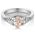 thumbnail image 2 of Gem Stone King 925 Sterling Silver Peach Morganite Solitaire Ring for Women (0.65 Cttw, Oval 7X5MM, Size 6), 2 of 4
