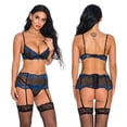 thumbnail image 2 of Conjunto de 3 piezas de lencería sexy de encaje tridimensional de dos colores, 2 of 6