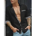 thumbnail image 1 of Camisa de hombre nueva moda con solapa de color sólido con estampado de patchwork, camisa de manga larga con botones, ropa informal de calle de alta calidad, 1 of 6