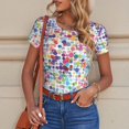 thumbnail image 6 of KLL Women 's Crew Neck Bodysuit Jumpsuits Colorful Watercolor Dots Print Short onesies Stretch T Shirts, 6 of 7