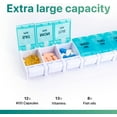 thumbnail image 2 of Sukuos 7 Day Weekly Pill Organizer with 2 Times a Day Compartment - AM PM, Pill Holder, Daily Pill Box Planner for Pills, Vitamins, Fish oil, Supplements, Large with Moisture Proof, Clay & Blue, 2 of 9