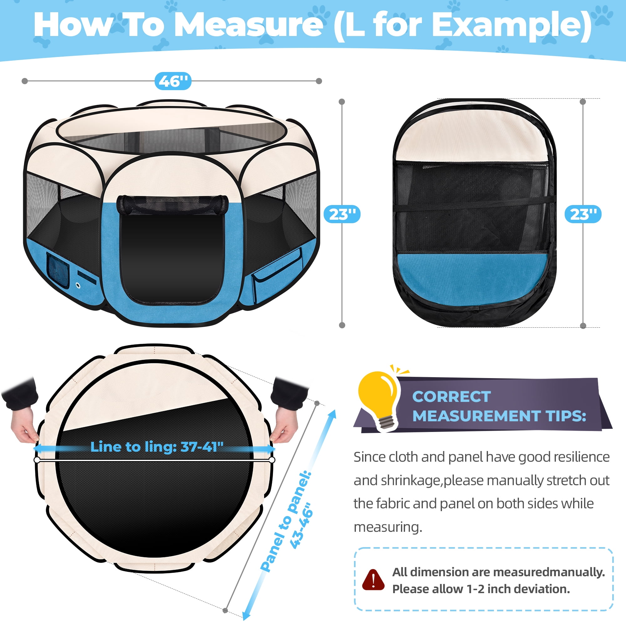 Large Pet Playpen for Dogs & Cats,45"/ 114CM Diameter 23"/60CM Height Pet Playpens Foldable Portable Indoor Outdoor Exercise Pen with Carrying Case for Cat Puppy Rabbit, Blue