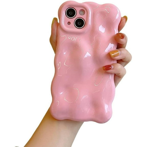 Designed for iPhone Case,Water Ripple Wave Meteorite Bubble Pattern Chrome Candy Color Shockproof Protective Cover Phone Case (iPhone 13,Pink)