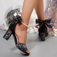 thumbnail image 6 of Women's Ethnic Embroidery Chunky Heel Sandals, Peep Toe Pearl Ankle Strap Dress Shoes, Plus Size Comfortable High Heel Shoes for Summer Wear, 6 of 10