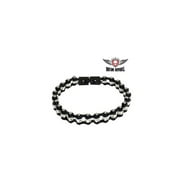 Black on Black Squared Motorcycle Bracelet with Clear Gemstones - Medium