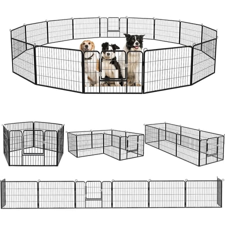 Bossin Dog Playpen Dog Kennel Pen Cage Dog Fence Exercise Pen with Doors 8/16/24 Panel 24inch 24 inch 8 Panels