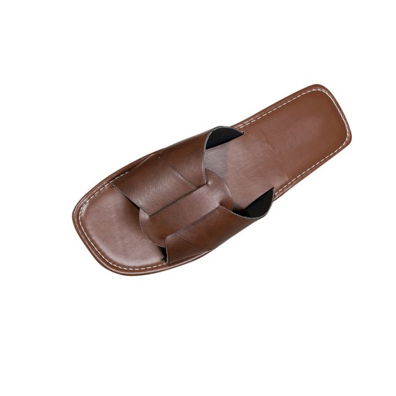 LOVZFMLL Flat Sandals for Women 2025 Cross Straps Square Open Toe Slip On Slippers Casual Outdoor Beach Vacation Slides Sandals Brown 8.5