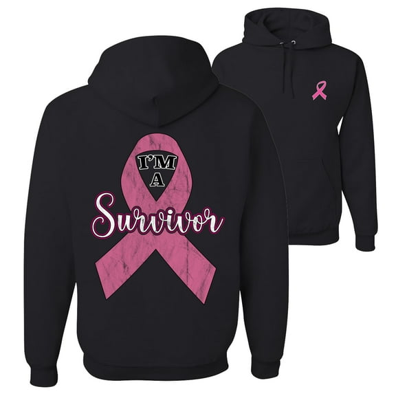 Wild Bobby Pink I'm A Breast Cancer Survivor Breast Cancer Awareness Front and Back Unisex Hoodie Sweatshirt, Black, Small