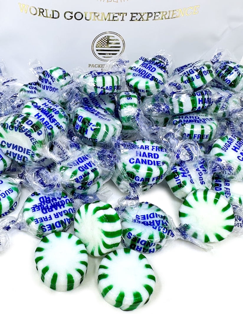 SweetGourmet Sugar-Free Spearmint Starlight Hard Candy, Individually Wrapped, Bulk Candy, 4 Pound Bag