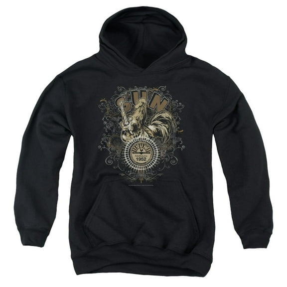 Sun Scroll Around Rooster Youth Pullover Hoodie Sweatshirt Black