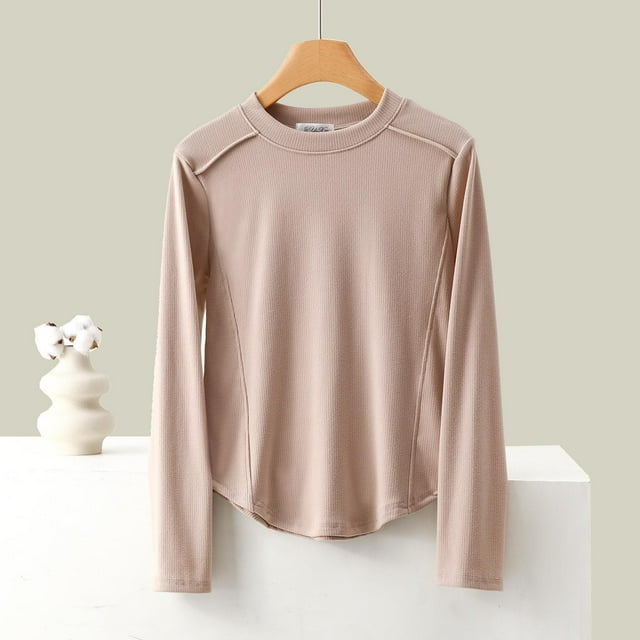Timegard Hauts pour Femmes Automne sous-Vêtements Thermiques Ajustés Col Rond Couleur Unie Manches Longues Chemises Décontractées