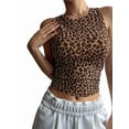 thumbnail image 3 of Women Leopard Print Crop Tank Top Sleeveless Slim Crew Neck Shirts Casual Cheetah Going Out Top Dark Brown S, 3 of 9
