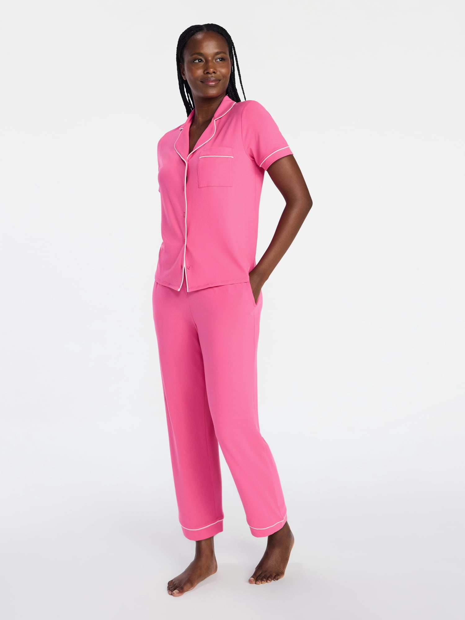 Joyspun Women's Dreamy Soft Collection Notch Collar Top and Capri Pants Pajama Set, 2-Piece, Sizes XS-3X