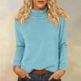 thumbnail image 2 of Comdrip Hauts pour Femmes Manches Longues Chemises pour Femmes Coupe Ample Col Roulé Haut Décontracté Automne Hauts Légers Chauds Chandails Hauts Col Roulé pour Femmes Bleu Ciel TG, 2 of 5