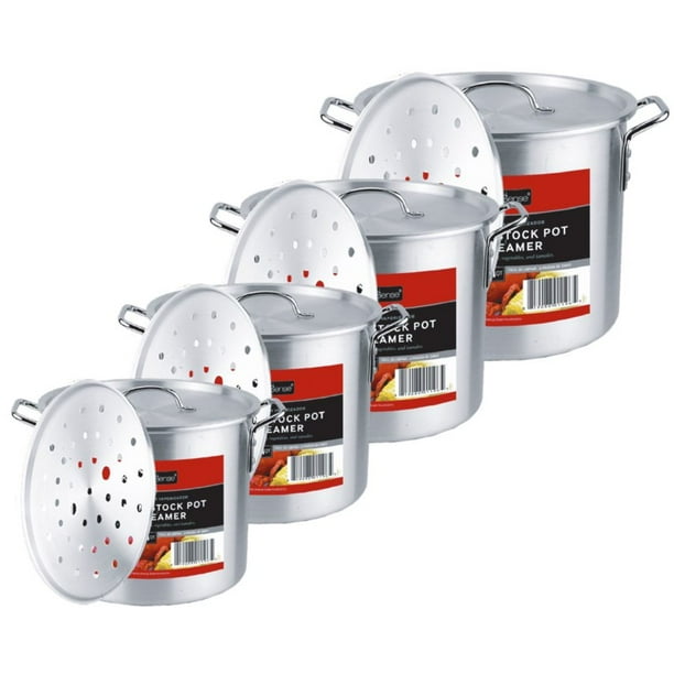 Kitchen Sense Aluminum Stock Pot With Steamer 4 Piece Set Of 8 Quart 2 Gallon 12 Quart 4 Gallon 16 Quart 4 Gallon And 20 Quart 5 Gallon Walmart Com Walmart Com