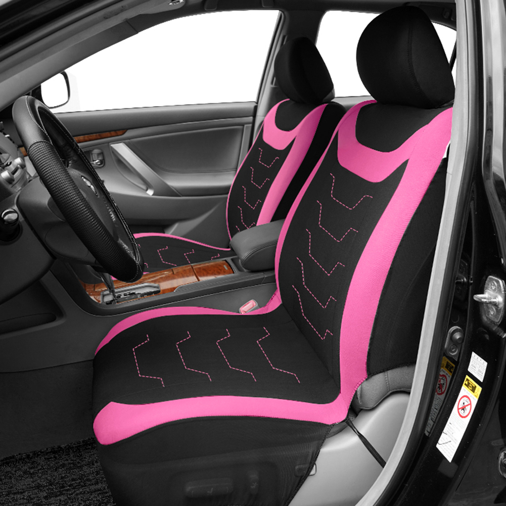 Autoking Cover Stripe Polyester 9pcs Racing Car Seat Covers Set Universal Seat Protector Accessories Interior Fit for Most Car Pink