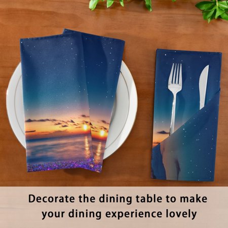 

BZSMCE Satin Native Fab Cotton Dinner Napkin Colorful Beach with Glowing Pebbles Reusable