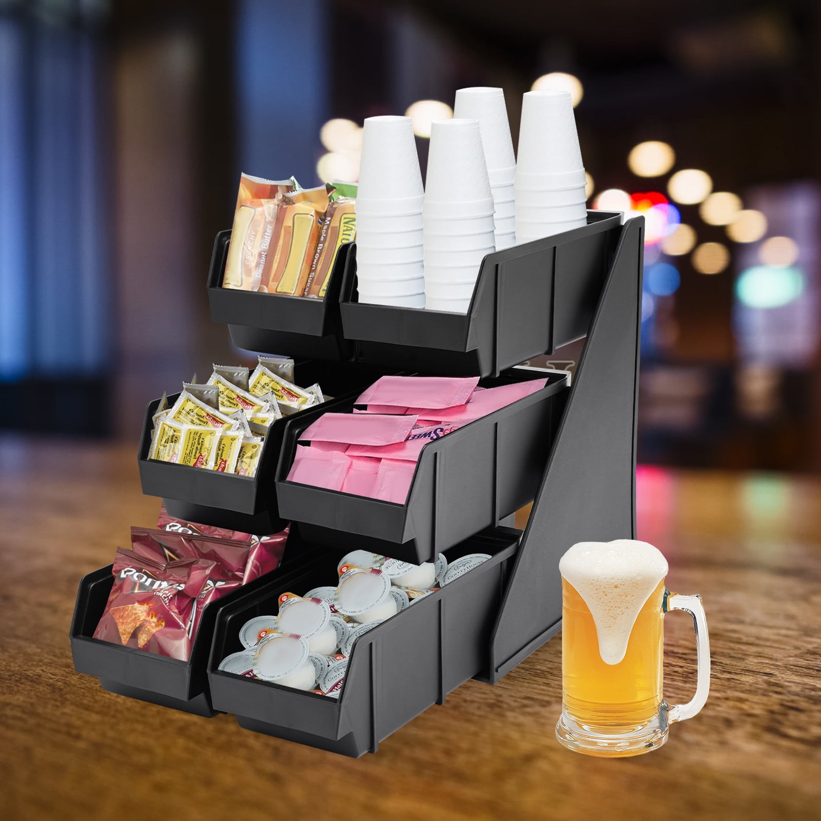 Wildnix Silverware Holder, Durable Plastic, 6 Compartments for Organizing Straws, Paper Towels, Condiments, Multi-Functional for Home or Business Use, Easy to Clean and Install
