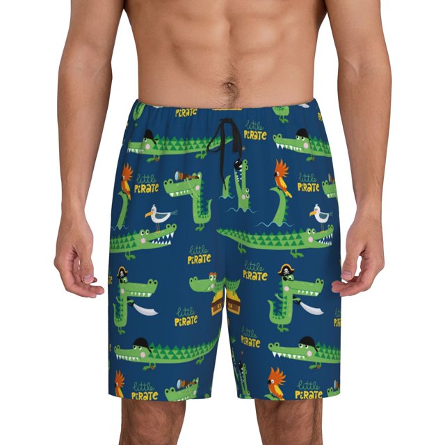 Fotbe Little Pirate Crocodile Pantalones Cortos de Pijama para Hombre, Ropa de Dormir, Pantalones de Pijama Cortos para Hombre-Small