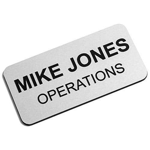 Custom Engraved Name Tag Badges Personalized Identification with Pin or Magnetic Backing 1.5 Inches x 3 Inches Silver/Black 