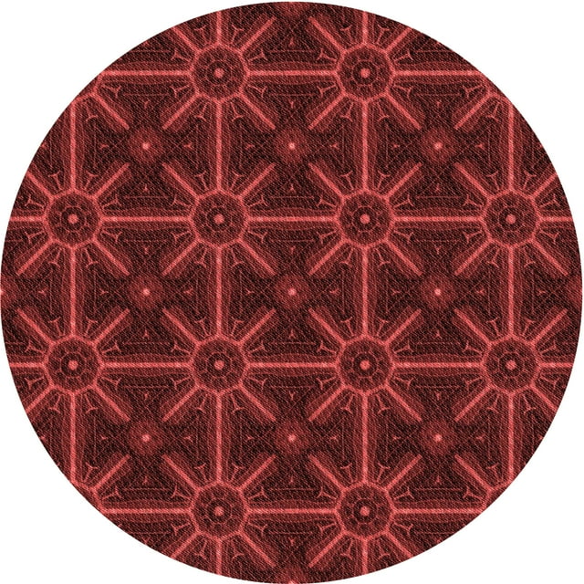 Ahgly Company Tapis Rond Lavable en Machine Intérieur Transitionnel Rouge Bordeaux, 7 Pieds Rond