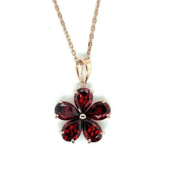 Fine Color Jewels 925 Sterling Silver 4 Ct Red Garnet Flower Necklace Rhodium Plated for Women