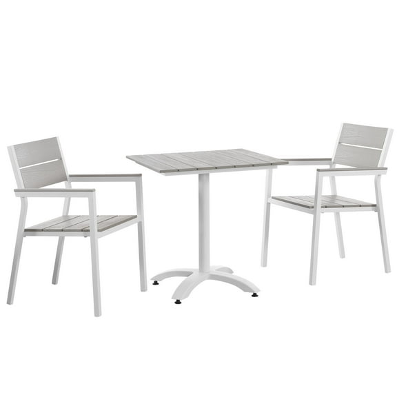 Side Dining Chair and Table Set, White Light Gray, Metal, Outdoor Patio Balcony Cafe Bistro Garden Hospitality Restaurant, Modern Contemporary HB32697
