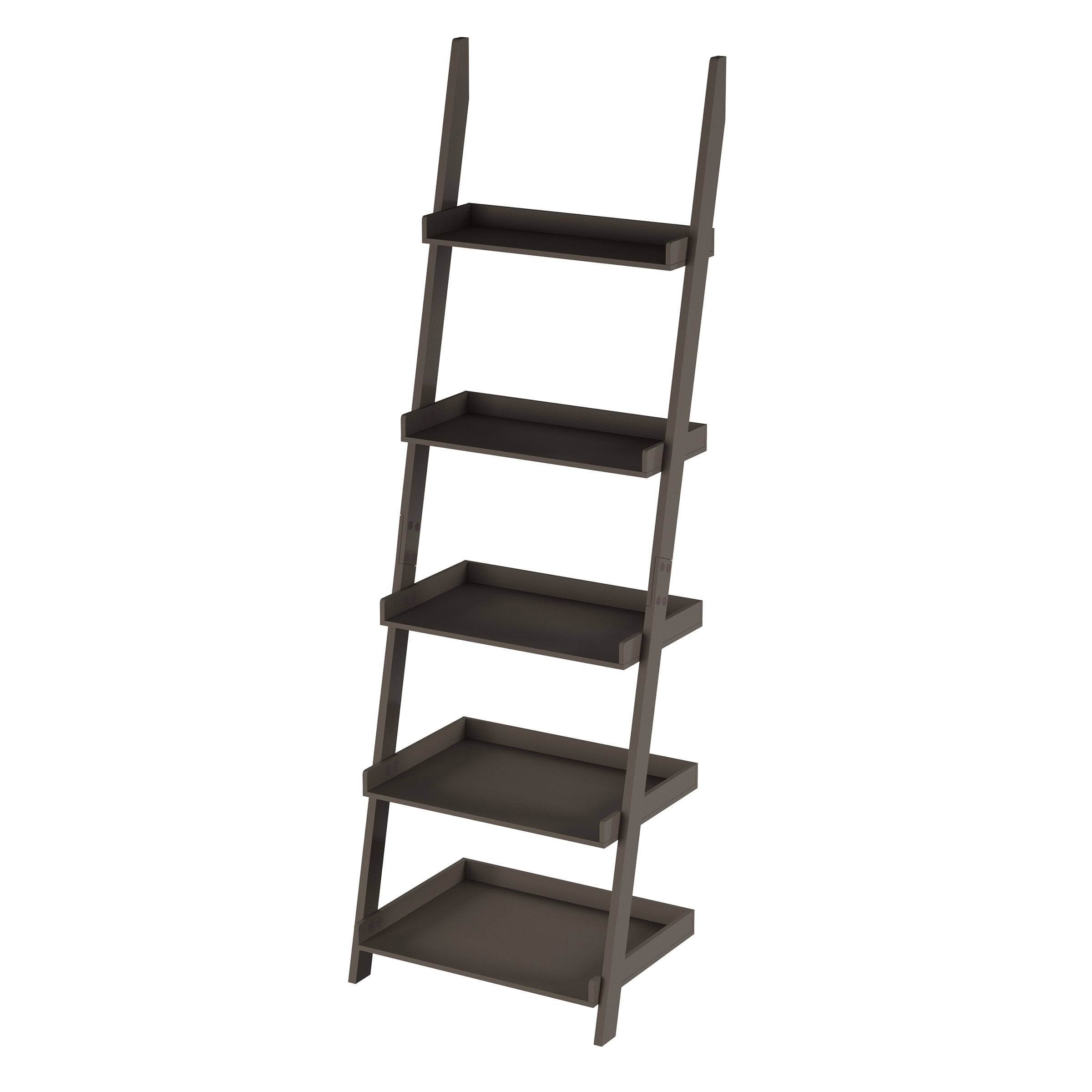 Lavish Home Bookshelf 5-Tier Ladder Shelf with Leaning Look, Bookcase for Home Decor and Office Storage, Gray