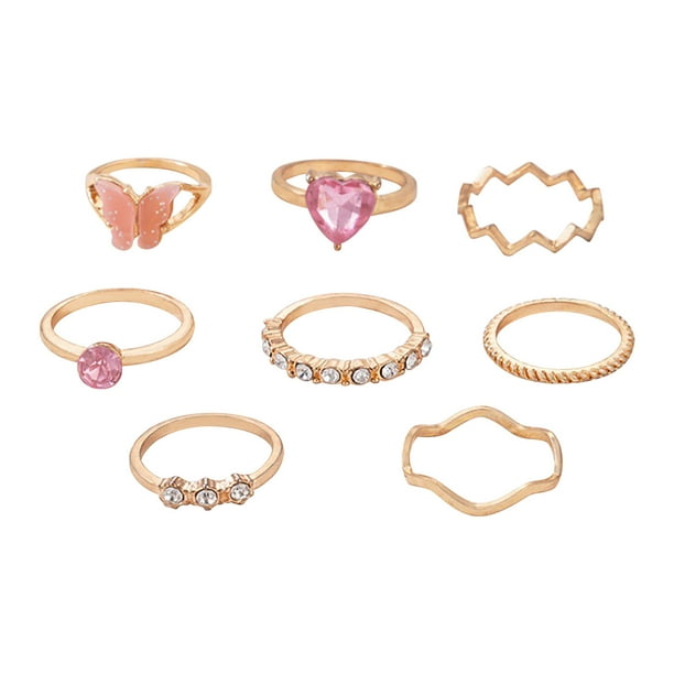 Women'S Anillo Anillo Rosa Anillo Conjunto de 8 Piezas