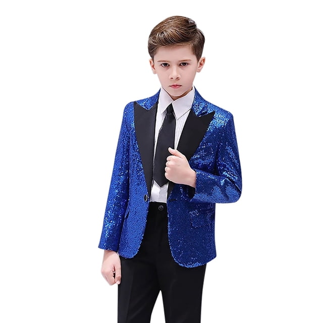 LUOGENLI Chemises pour Garçons en Denim Grande Taille Veste Élégante à Sequins Rouges pour Mariages Fêtes et Ensembles de Hauts Maxi Tenues Décontractées Bleues Taille 7-9 Ans