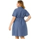 thumbnail image 5 of Women's Plus Size Dress Wrap Belted Turndown Collar Chambray Dress Blue 4X, 5 of 7