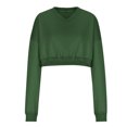 thumbnail image 6 of tarylea Workout Tops for Women Fleece Lined V Neck Crop Tops Solid Color Long Sleeve Sweatshirt Casual Loose Athletic Pullover, 6 of 8