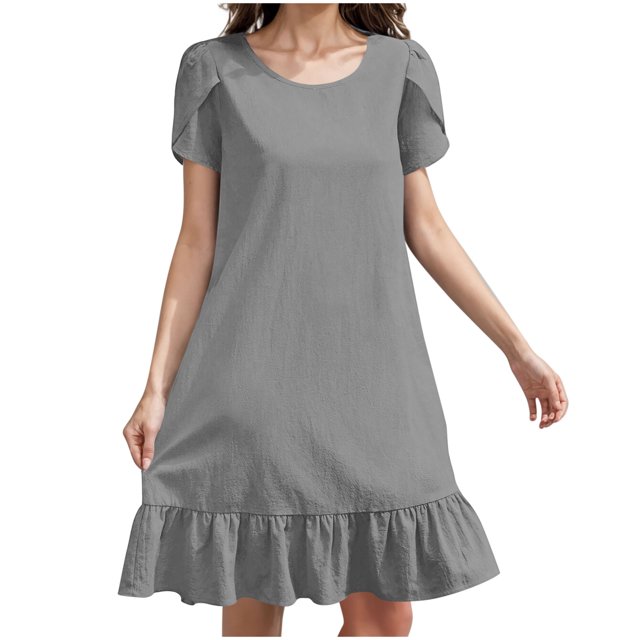 Liquidation d'Été 2025! Robe Grande Taille pour Femmes, Liquidation d'Été pour Femmes, Robe Longue en Coton et Lin avec Manches Ourlet à Volants
