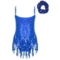 thumbnail image 2 of TSSOE Kids Girls Sequins Ballroom Costumes Rumba Samba Salsa Jazz Dance Dresses Tassel Fringed Bodysuit Dancewear Royal Blue 12, 2 of 7
