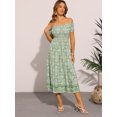thumbnail image 4 of DARING DIVA Boho Smock Midi Off Shoulder Summer Events Dress XS Green, 4 of 6