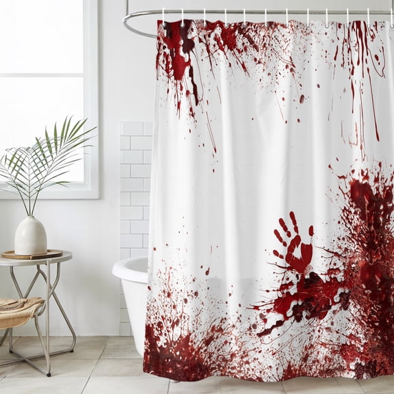 Bathroom Shower Curtain Halloween Bloody Handprint Waterproof Shower Curtains with Hooks, Horror Blood Bloody Palm Bath Curtains Bathtub Curtain 36x72in