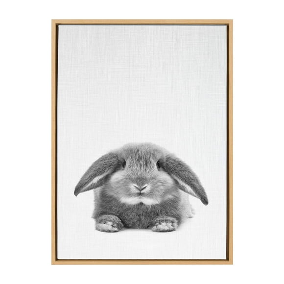 Kate and Laurel Sylvie Rabbit Animal Print Black and White Portrait Framed Canvas Wall Art by Simon Te Tai, 23x33 Natural