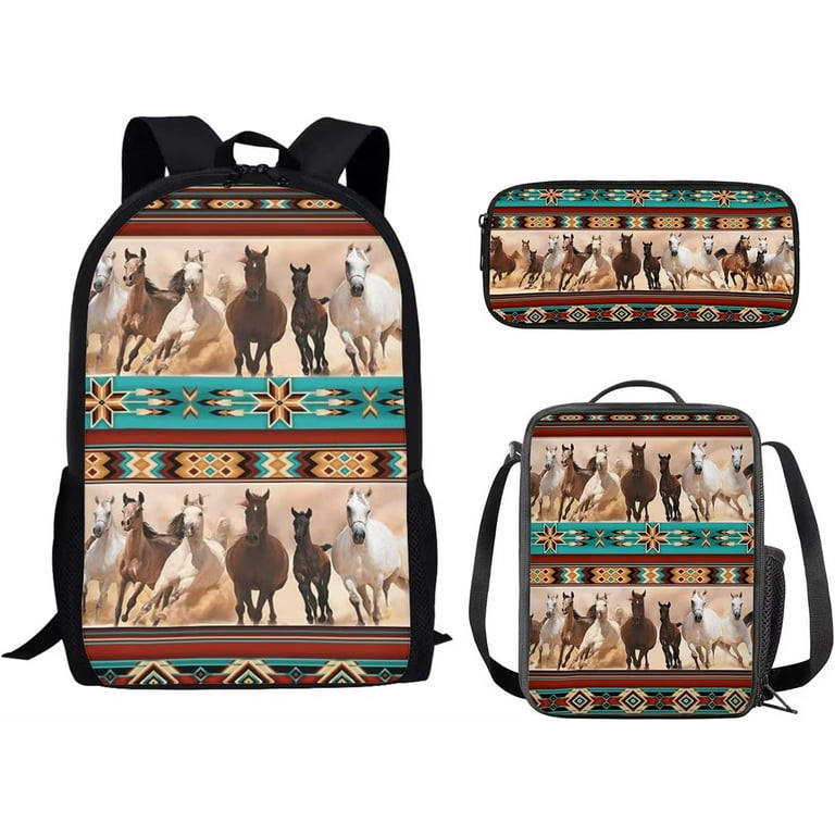 Renewold Western Horse School Bag Set with Lunch Box and Pencil