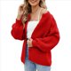 thumbnail image 3 of Suéter de Punto Suave y Grueso de Larga con Botones para Mujer, Cárdigan Informal Holgado con Abertura Frontal para Otoño Rojo Llama L, 3 of 9