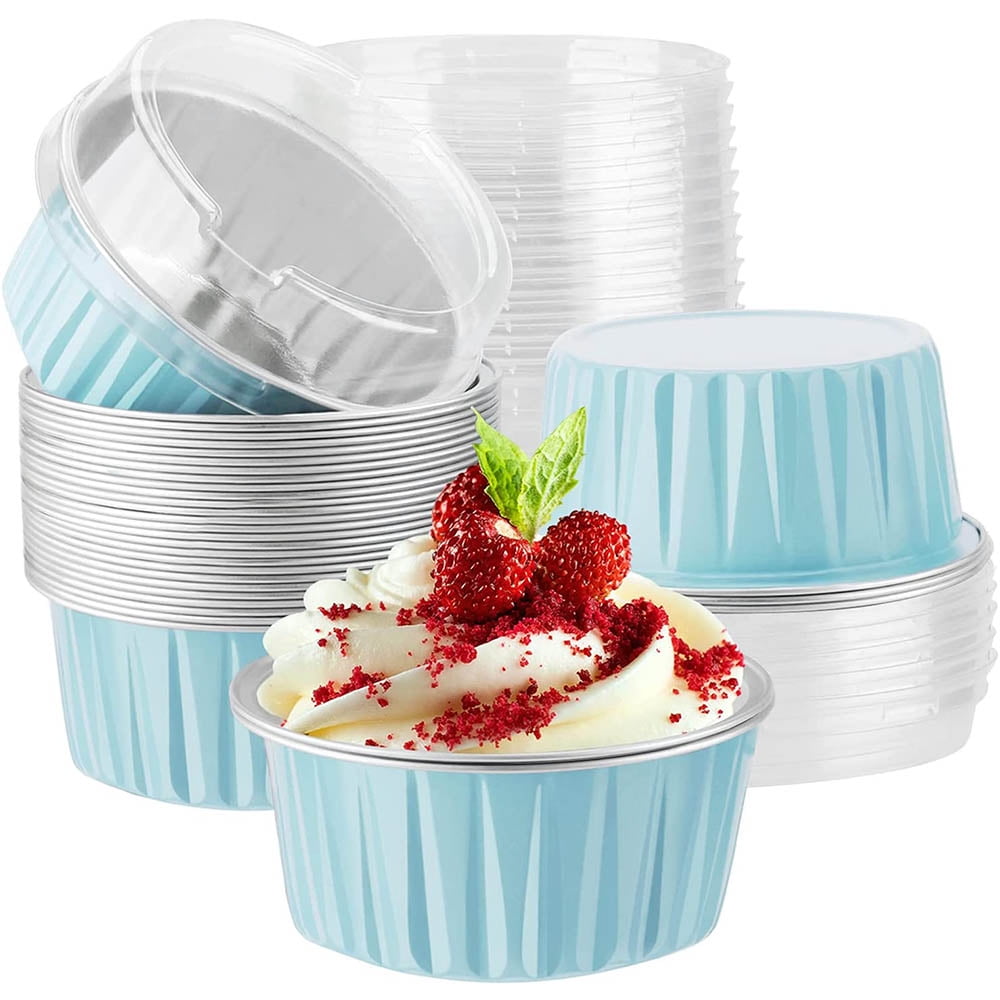Foil Cupcake Liners Baking Cups With Lids 100 Pack,LNYZQUS 5.5 Oz Large  Cupcake Tins Muffin Cups,Disposable Ramekins With Lids,Cupcake Wrappers