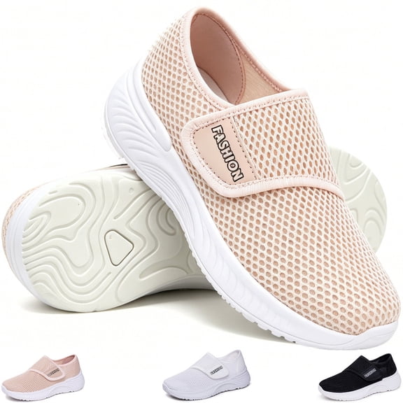 Qaltryn Wide Toe Sneakers for Women Breathable Mesh Slip-On Sneakers with Adjustable Strap Lightweight Comfort Sneakers Cushion Casual Womens Walking Shoes Non Slip Sole for Everyday Wear