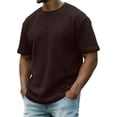 thumbnail image 2 of OIOLOYJM Waffle Knit Shirts for Men Short Sleeve Pullover Crewneck Ribbed Texture Tops Vintage Loose Lightweight Summer Workout Clothes Coffee 4XL, 2 of 4