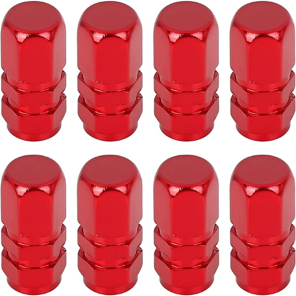 MELIVO 8pcs Red Tire Stem Valve Caps Wheel Valve Covers Car Dustproof Hexagon Shape Aluminium Alloy Tire Cap