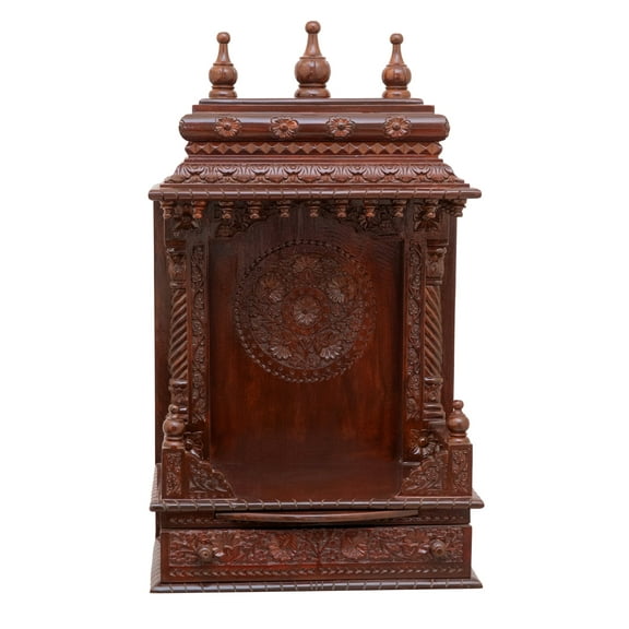 Pooja Bazar Wooden Pooja Mandir for Home Gopura Temple - Rosewood Finish, Medium (W 12 X L 21 X H 34)
