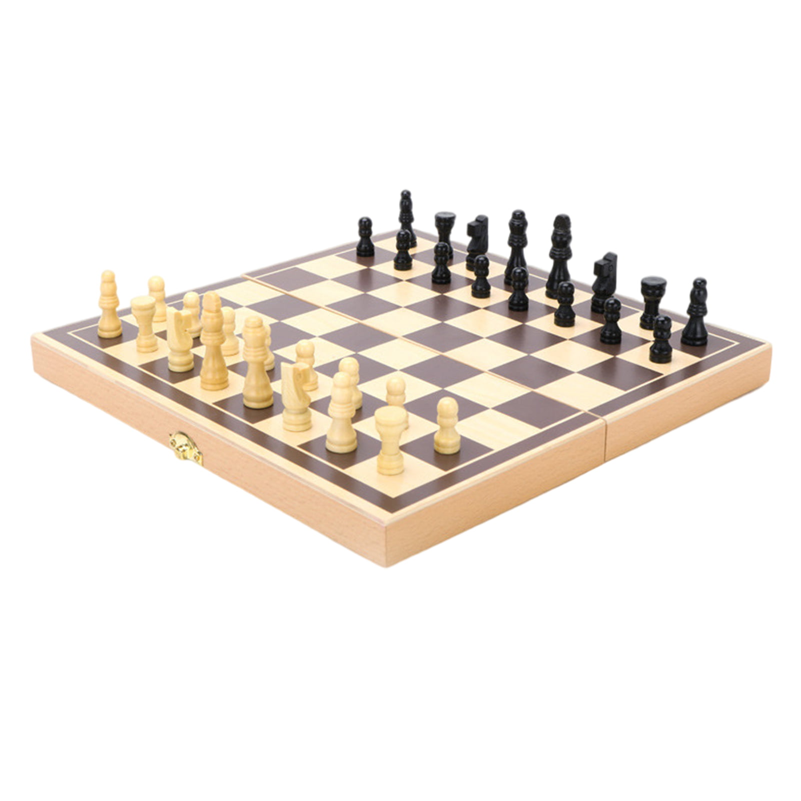 Folding Wood Chess Game Set Wooden Board Crafted Chessboard Travel Portable 