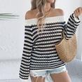 thumbnail image 4 of Xuyuer Women's Oversized Striped Casual Off The Shoulder Shirts Top Long Sleeve Loose Knit Pullover Jumper Tops, 4 of 8
