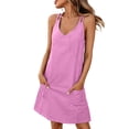 thumbnail image 2 of IUYRTFE Women's Sleeveless V-Neck Mini Dress with Pockets Adjustable Straps Casual Loose Fit Summer Tank Dress, 2 of 8