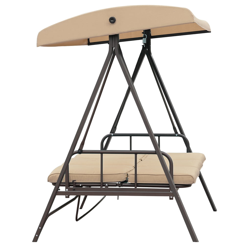 Kepooman 3 Persons Luxury Outdoor Porch Swing Chair, Foldable Hanging Porch Swing Chair Seat for Porch, Patio, Garden, Khaki Kepooman 3 Persons Luxury Outdoor Porch Swing Chair, Foldable Hanging Porch Swing Chair Seat for Porch, Patio, Garden, Khaki