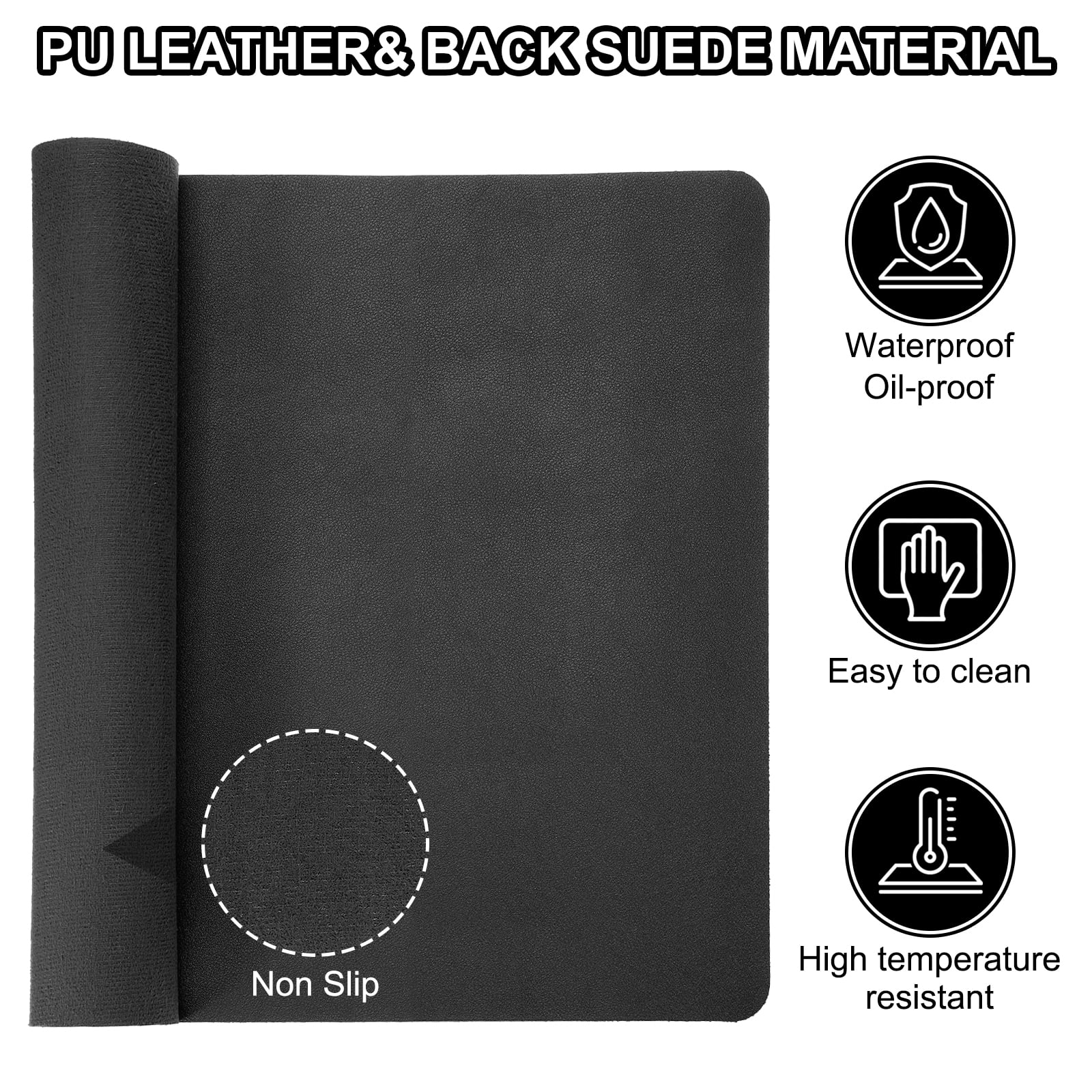 Uxcell 35"x17" Large Desk Mat, PU Leather Dual Side Large Desk Pad, Black