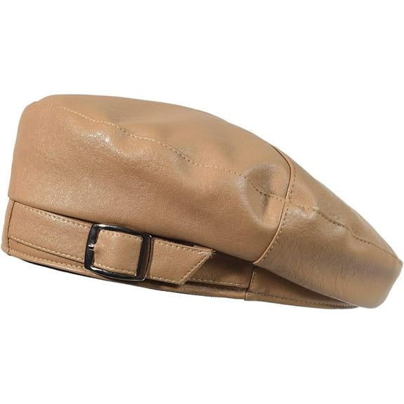 YooGuoGuo Beret Hats for Women Fashion Pu Leather Solid Color Beanie Berets with Metal Decorative Buckle Casual Cap